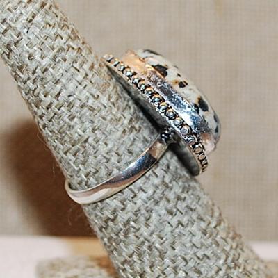 Size 8 Rounded Triangle Shaped BLACKS & BROWNS on White Colored DENDRITE OPAL Gemstone with Full Rope Surround on a Silver Tone Band...