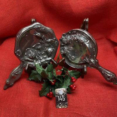 2 Art Nouveau Silver Plated MIrrors