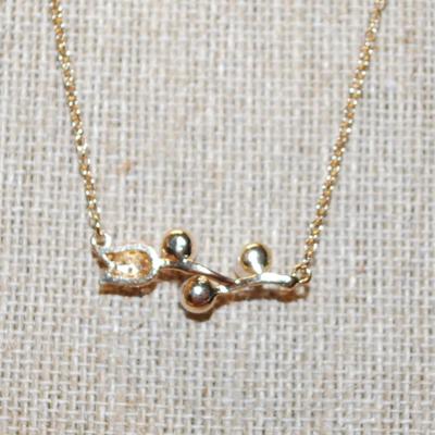 Gold Tone "White Pearls & Tulip" PENDANT (1" x ½") on a Gold Tone Necklace Chain 16" L