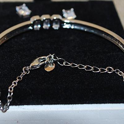 "Jones of New York" Half Infinity Bracelet (3" Circ.) with Lobster Clasp & Rectangle Emerald Cut Earrings with Stud...