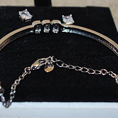 "Jones of New York" Half Infinity Bracelet (3" Circ.) with Lobster Clasp & Rectangle Emerald Cut Earrings with Stud...