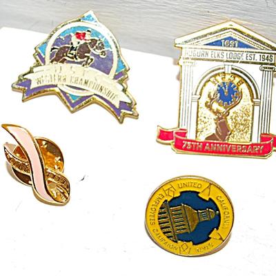4 Commemorative Tacks--Breast Cancer Pink Ribbon, California Employees Campaign, USPC Western Champion, Auburn Elks Lodge