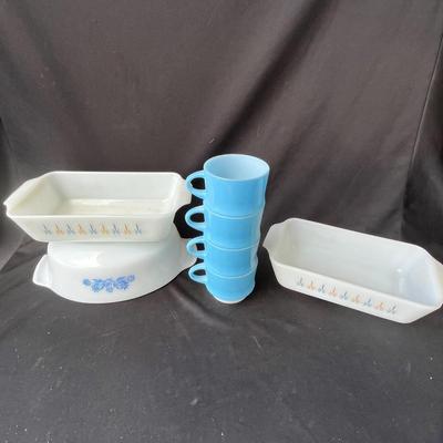 Lot 68 Fire King mugs & baking dishes