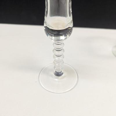 Sale Photo Thumbnail #1069: Clear Glass Braided Stem Glass & Etched Floral Champagne Glasses