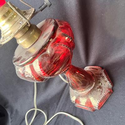 Lot 87 Ruby flashed hearts oil lamp