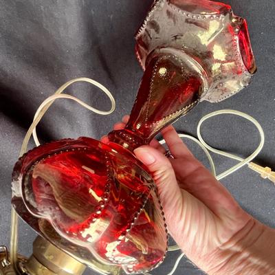 Lot 87 Ruby flashed hearts oil lamp