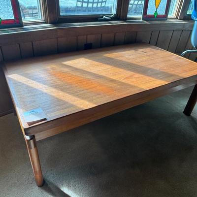 Sale Photo Thumbnail #104: Not Veneer. Solid Top. 47” long x 25 1/2” wide x 16” tall. Ring / Stain in one corner. Could be removed. All pieces are solid teak. Stamped Denmark on bottom. Unknown maker
