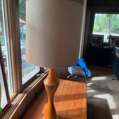 Sale Photo Thumbnail #108: Wood, Brass Accents 45” tall, Shade 16” diam.