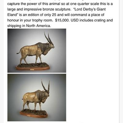 Bronze heavy Sculpture by Rick Taylor “Lord Derby’s Giant Eland”