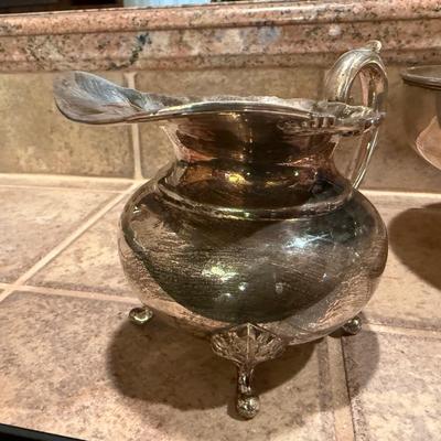 Sale Photo Thumbnail #701: Bowl, Cramer, Pitcher with Monogram - 822 grams total - Not weighted