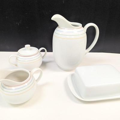 Sale Photo Thumbnail #1139: Arzberg Germany Harmony Serving Dishes Tea Pot Creamer & Sugar Bowl With Arzberg Butter Dish