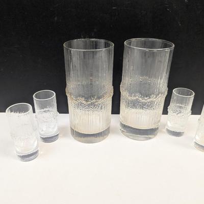 Sale Photo Thumbnail #1181: 2 - Tapio Wirkkala Iittala Niva High Ball Glasses & 4 Shot Glasses Textured Ice Rain Desgin