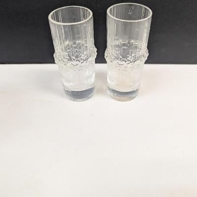 Sale Photo Thumbnail #1180: 2 - Tapio Wirkkala Iittala Niva High Ball Glasses & 4 Shot Glasses Textured Ice Rain Desgin