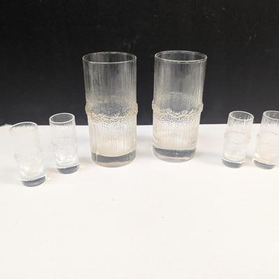 Sale Photo Thumbnail #1177: 2 - Tapio Wirkkala Iittala Niva High Ball Glasses & 4 Shot Glasses Textured Ice Rain Desgin
