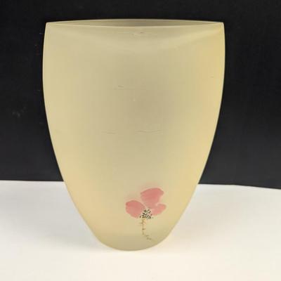 Sale Photo Thumbnail #1200: Large Vintage Krosno Poland Frosted Art Glass Vase Hand Painted Floral Design