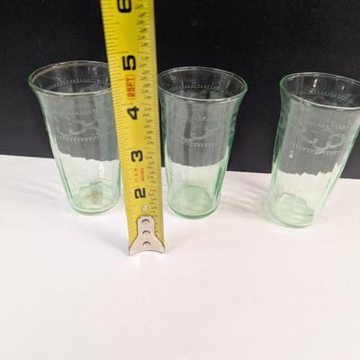 Sale Photo Thumbnail #1231: NEEDLE-ETCHED * 1920’S-30’S GREEN JUICE GLASSES