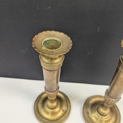 Sale Photo Thumbnail #1235: Pair Of Solid Brass Candlesticks
