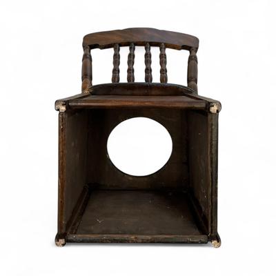 Sale Photo Thumbnail #625: Vintage Wooden Infant Potty Chair 
Seat Ht: 9'  Back Ht; 25"  Width: 12"