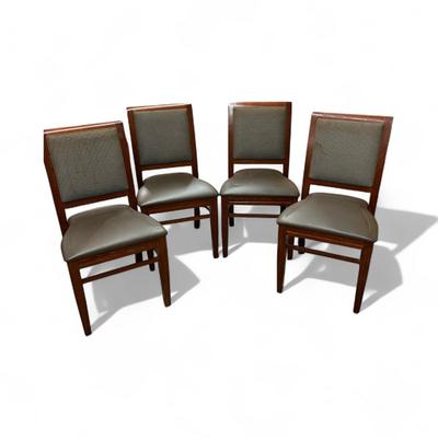 Sale Photo Thumbnail #632: Set of 4 Gar Products Side Chairs.  Vinyl Seating Surface with Cloth Back
Seat Ht 18"  Back Ht 36"  Seat width 19"