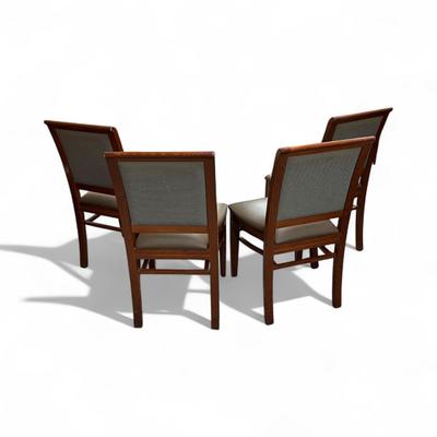 Sale Photo Thumbnail #629: Set of 4 Gar Products Side Chairs.  Vinyl Seating Surface with Cloth Back
Seat Ht 18"  Back Ht 36"  Seat width 19"