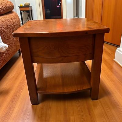 Sale Photo Thumbnail #635: Broyhill Hardwood Side Table/Nightstand with Single Drawer and Lower Shelf
22" H X 23" W X 24.5" D