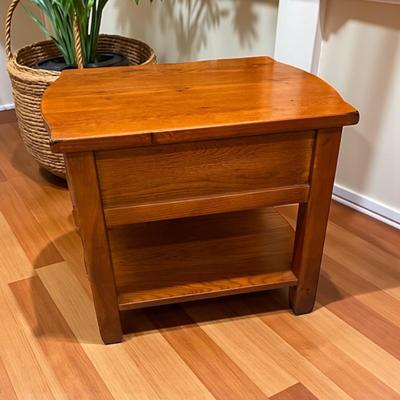 Sale Photo Thumbnail #636: Broyhill Hardwood Side Table/Nightstand with Single Drawer and Lower Shelf
22" H X 23" W X 24.5" D