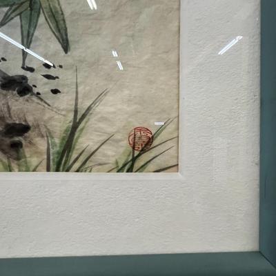 Sale Photo Thumbnail #646: Framed Oriental Ink and Watercolor Painting Of Cat and Fish
20.5"X16.5"