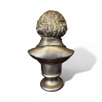 Sale Photo Thumbnail #649: Vintage Bust of Ludwig van Beethoven by Belwin Company 1968.  Made of bronze colored resin.  Approximately 16" tall and weighs around 6 pounds