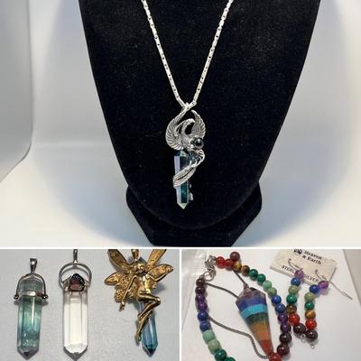 Sterling Phoenix Necklace Plus More Sterling & 7 Chakra Pendulum, Bracelet & Earrings (ST-RG)