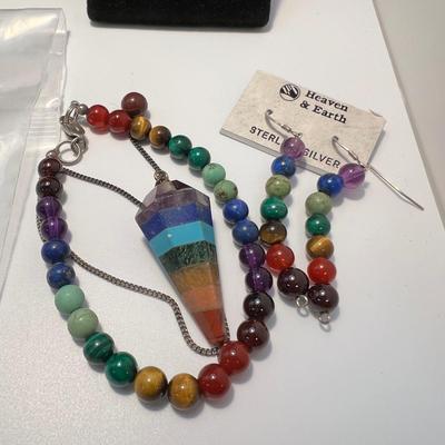 Sterling Phoenix Necklace Plus More Sterling & 7 Chakra Pendulum, Bracelet & Earrings (ST-RG)