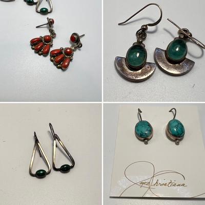 Bill & Lou Zuni Coral Cluster Plus Sterling Earrings & Malachite Pendant (ST-RG)