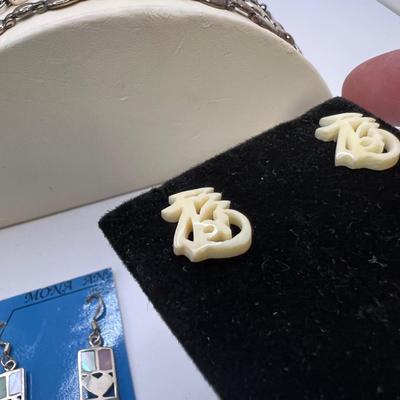 Hand Crafted Sterling & Mother of Pearl Earrings Plus Opal Bracelets (ST-RG)