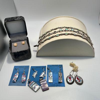 Hand Crafted Sterling & Mother of Pearl Earrings Plus Opal Bracelets (ST-RG)