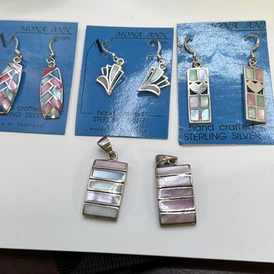 Hand Crafted Sterling & Mother of Pearl Earrings Plus Opal Bracelets (ST-RG)