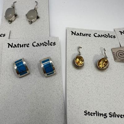 Twelve Pairs of Sterling Earrings By Natures Candles (ST-RG)