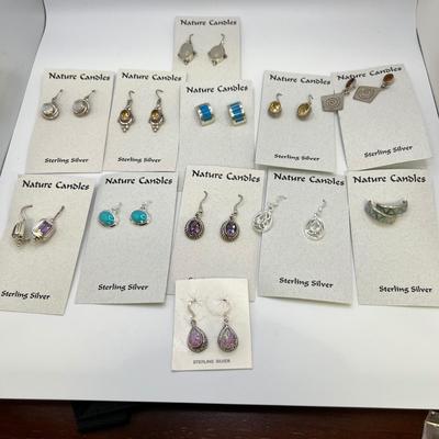 Twelve Pairs of Sterling Earrings By Natures Candles (ST-RG)
