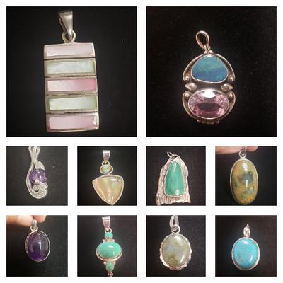Ten Sterling and Stone Pendants (ST-KD)