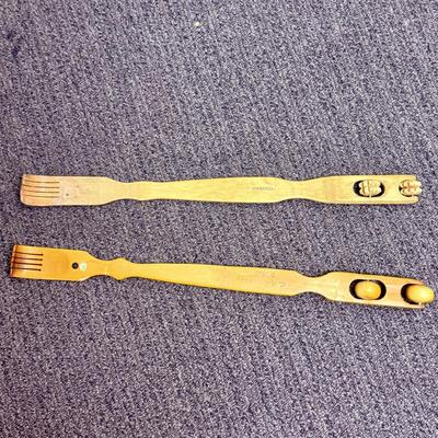 2 pc lot Wooden Back Scratcher / Roller