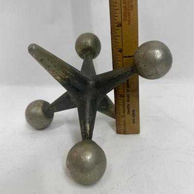 Vintage MCM Style Cast Metal Silver -tone Heavy Jumping Jacks Jack Bookend Doorstop Table Decor