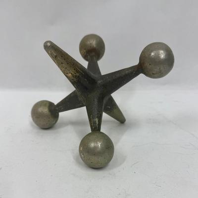 Vintage MCM Style Cast Metal Silver -tone Heavy Jumping Jacks Jack Bookend Doorstop Table Decor
