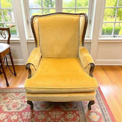 Sale Photo Thumbnail #713: Yellow Velvet Wingback Chair With Arm Covers