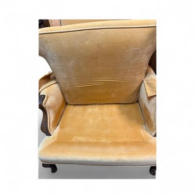 Sale Photo Thumbnail #712: Yellow Velvet Wingback Chair With Arm Covers