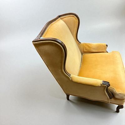 Sale Photo Thumbnail #710: Yellow Velvet Wingback Chair With Arm Covers