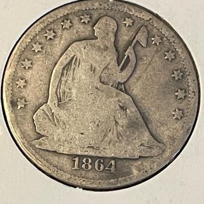 1864 SEATED LIBERTY SILVER HALF DOLLAR