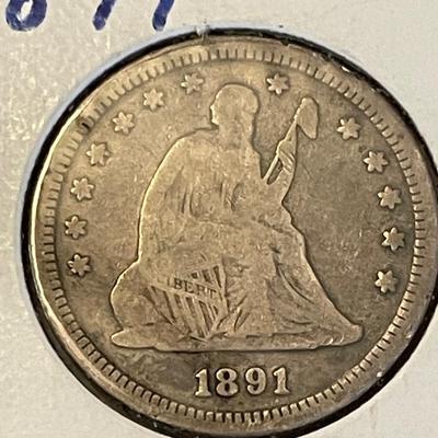 1891 SEATED LIBERTY SILVER QUARTER