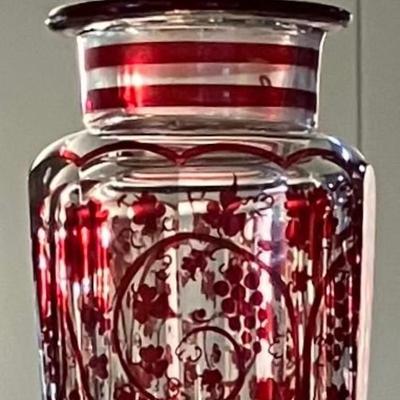 Antique Bohemian Overlay Glass Jar