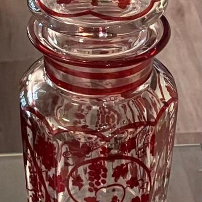 Antique Bohemian Overlay Glass Jar