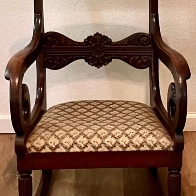 Vintage Rocking Chair With Duck Carvings On Sides