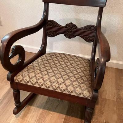 Vintage Rocking Chair With Duck Carvings On Sides