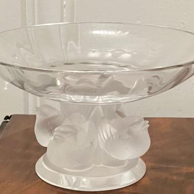 Vintage Lalique Crystal Bowl Nogent Sparrow Birds
